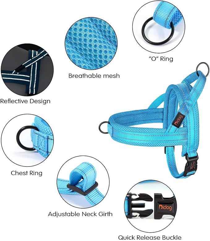 Didog No Pull Dog Harness with Soft Mesh Padded,Reflective & Quick Fit Light Weight Dog Strap Vest Harness,Easy for Walking Training (S:Chest 18-22", Mesh-Blue)-Mewly Pet