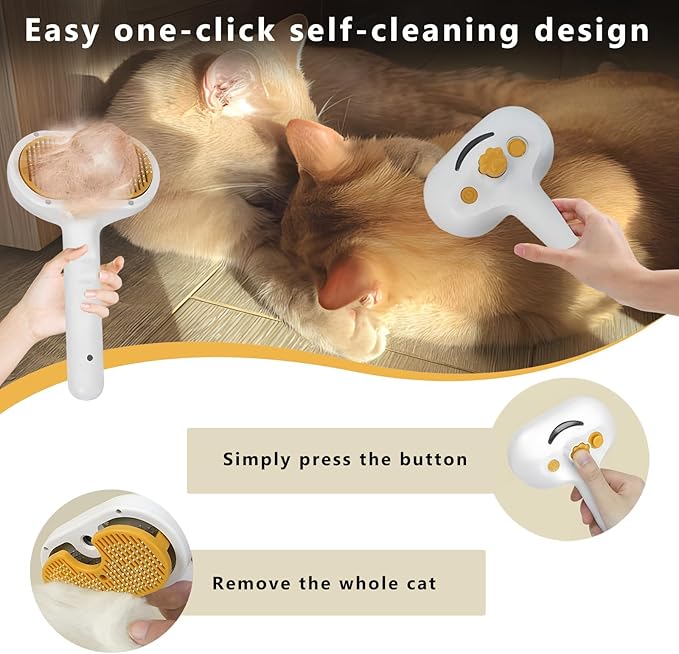 Pet Steam Brush for Dog & Cat – 3-in-1 Spray Hair Removal Comb – Steam Brush for Shedding & Grooming – Spritz Defur Comb – Includes Waterless Shampoo & Dental Wipes-Mewly Pet