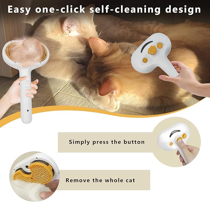 Pet Steam Brush for Dog & Cat – 3-in-1 Spray Hair Removal Comb – Steam Brush for Shedding & Grooming – Spritz Defur Comb – Includes Ear Wipes-Mewly Pet