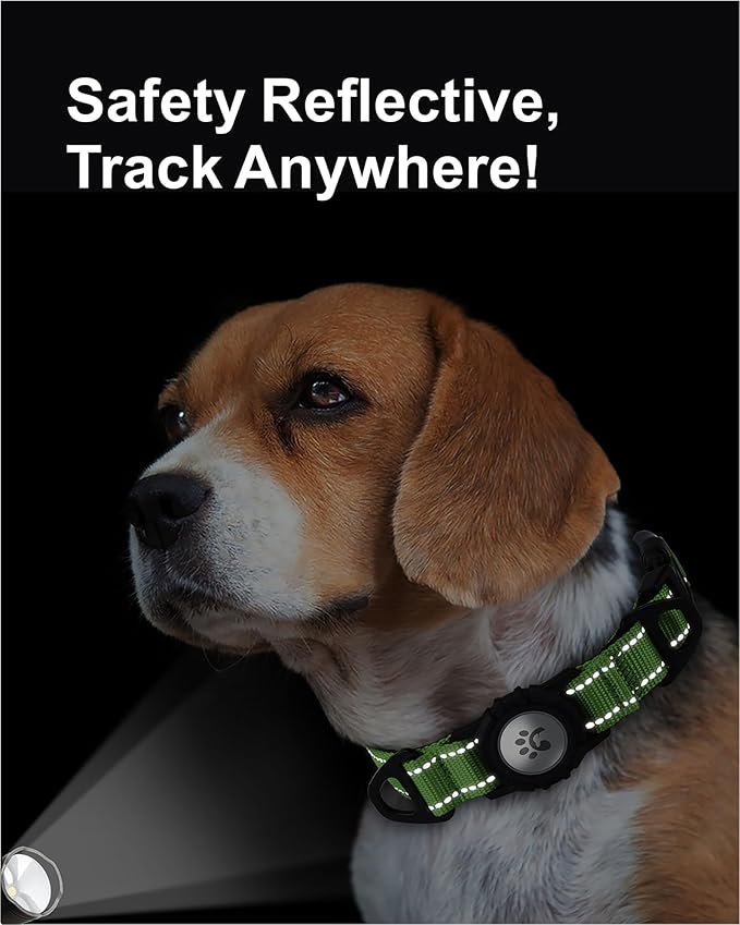 TagME Airtag Dog Collar,Waterproof Reflective Pet Collar with Airtag Holder,Soft Padded and Double D-Rings for Medium Dogs,Green-Mewly Pet