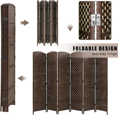 Room Divider 6 Panel Folding Privacy Divider 6 Ft Indoor Wall Divider Portable Partition Wood Screen, Brown