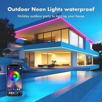 Neon Rope Lights,100FT RGB Led Strip Lights, Waterproof IP67, DIY Design, Music Sync, 44 Keys Remote Control, Multiple Modes, for Living Room, Bedroom, Holiday Decoration