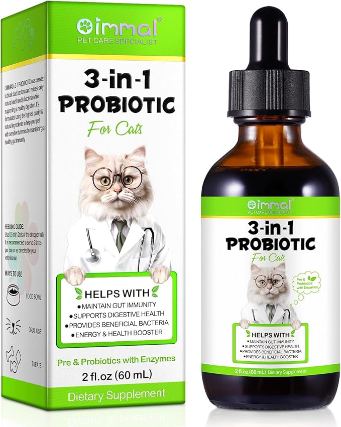 3 in 1 Probiotics for Cats, Cat Digestive Support,Daily Digestive Health Supplement with Multiple Strains of Bacteria Help with Diarrhea,Gas and Bloating, Cat Herbal Supplements- 60ml-Mewly Pet