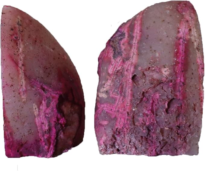 AMOYSTONE Brazilian Rock Bookends 1 Pair Pink Agate Geode Bookends 3-4 Lbs for Video Games CDs Unique Bookends Home Decorative