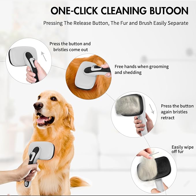 Dog Self Cleaning Slicker Brush for Shedding, Ideal for Short Long Haired Dogs, Including Cat. Removes Loose Fur, Undercoat, Mats, Tangled Hair. Suit for Large Medium Small Animal, Gray-Mewly Pet