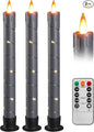 Da by 3 Pcs Flickering Flameless Battery Operated Taper Candle-Window Candles with Remote and Time-LED 3D Dynamic Flame-9.6 Inches for Wedding, Party,Home Decoration-Grey