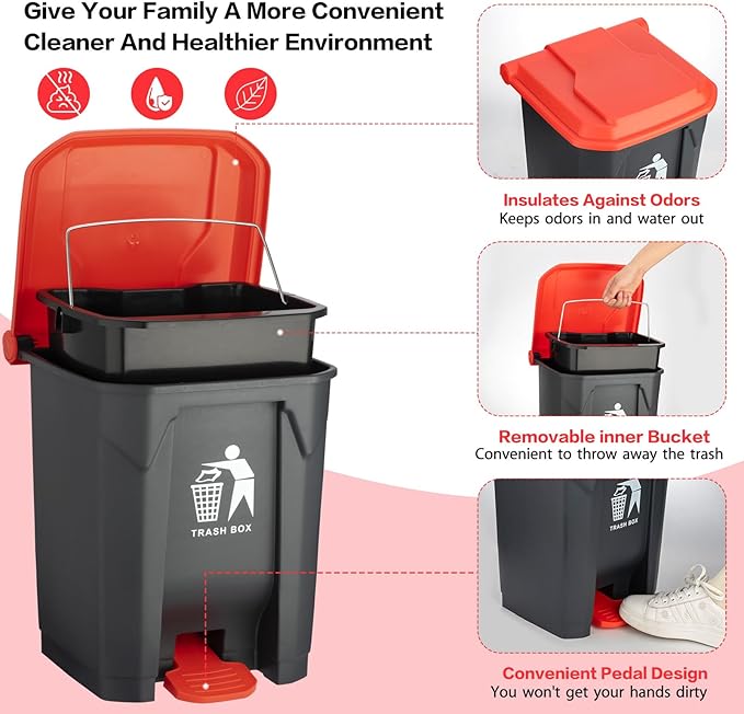 Pooper Scooper Set,Dog Poop Tray and Rake Set for Large & Small Dogs Dog Pooper Scooper 15 Litre Step Dog Poop Trash Can Outside W/Removable Inner Bucket with 20 Waste Bags-Mewly Pet