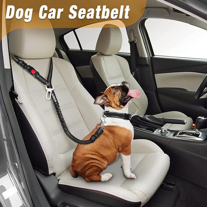 2 Piece Set Dog Seat Belt Retractable Dog Car Seatbelts Adjustable Pet Seat Belt for Vehicle Headrest Restraint Adjustable Heavy Duty & Elastic & Durable Car Harness for Dog-Mewly Pet