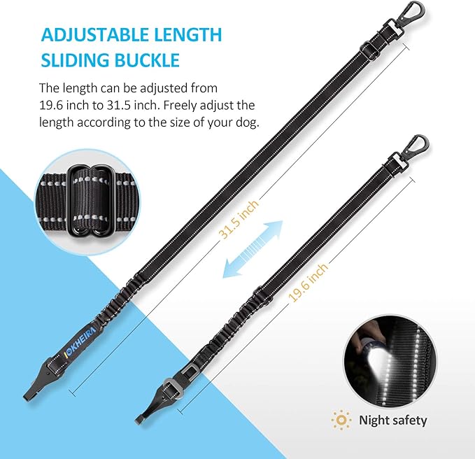 Dog Seat Belt 3-in-1 Car Harness for Dogs Adjustable Safety Seatbelt for Car Nylon Reflective Bungee Fabric Dog Car Harness with Clip Hook Latch & Buckle, Swivel Zinc Alloy Carabiner (Black)-Mewly Pet