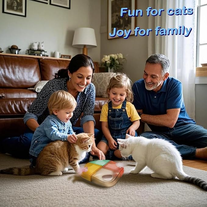Cat Toys Interactive Automatic Whack-A-Mole/Hide and Seek Ultra Fun Smart cat Feather Toy for Indoor Cats Rechargeable 2-Feather 4-Hole stimulating Instinct of Hunting get rid of Boredom-Mewly Pet