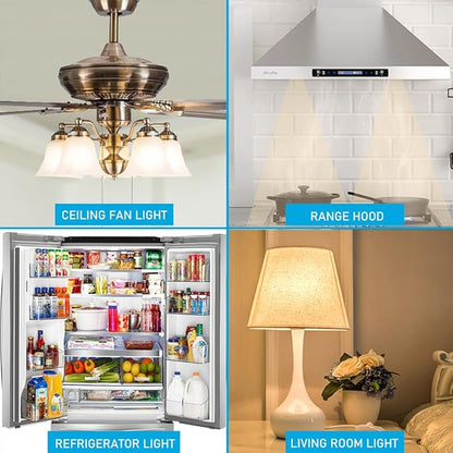 YukiHalu, A15 Appliance Light Bulb, 60W Equivalent for Range Hood/Refrigerator Light Bulb/Ceiling Fan Light, 600 Lumens 7W 120V 2700k Soft White E26 Base, Waterproof, Not Dimmable, 2-Pack