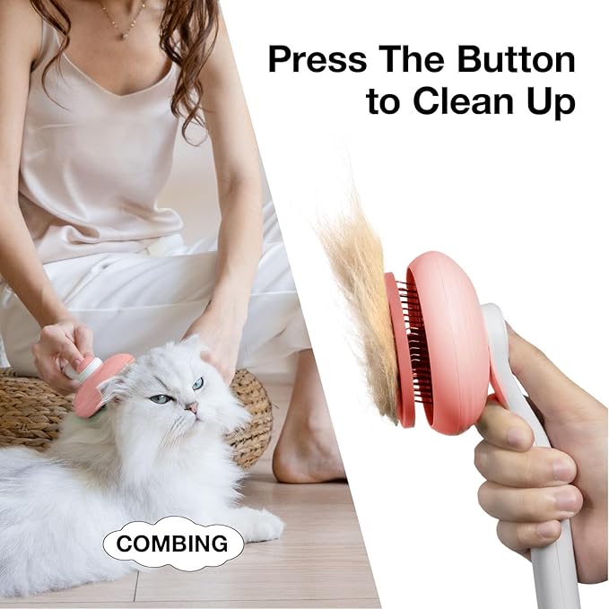 Pet Grooming Self-Cleaning Slicker Brush for Cats & Dogs, Effortlessly Removes Tangles, Loose Undercoat and Mats (Pink, 2 Pack)-Mewly Pet