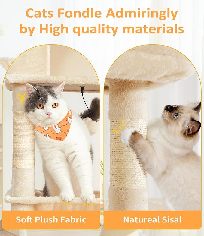 Cat Tree Large Cat Tower Tree 68" Multi-Level Cat Tower for Indoor Cats with Sisal Scratching Posts, Widen Cat Perche, Square Hammock, 2 Widen Condos, Scratching Posts, Beige-Mewly Pet