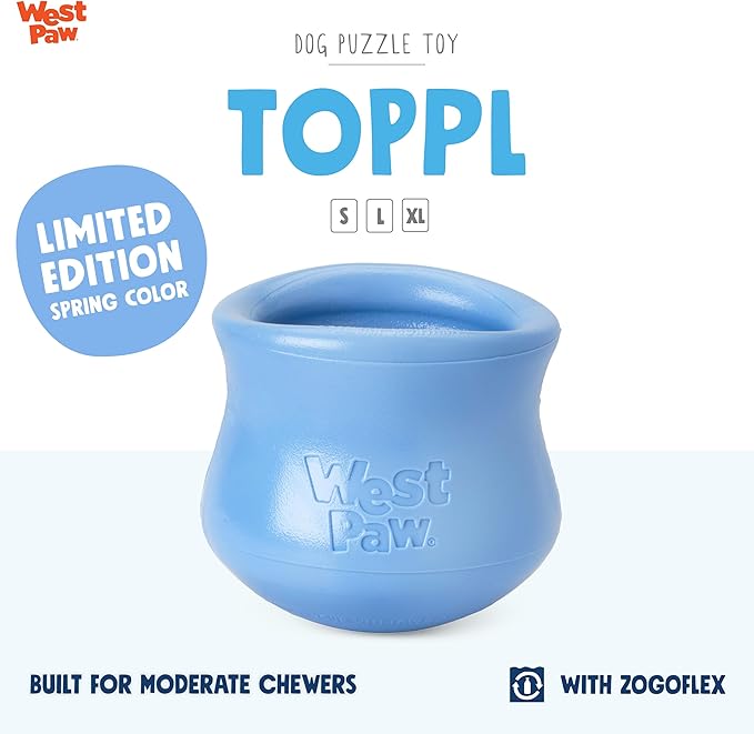 WEST PAW Zogoflex Limited Edition Toppl Treat Dispensing Dog Toy Puzzle – Interactive Chew Toys for Dogs – Dog Toy for Moderate Chewers, Fetch, Catch – Holds Kibble, Treats, Large 4", Periwinkle-Mewly Pet