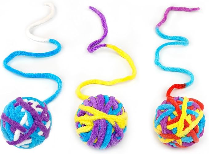 CHIWAVA 6 Pack 20" Woolen Yarn Cat Toys Ball with Bell 2" Large Indoor Cat Toy Balls Kitten Interactive Toys-Mewly Pet