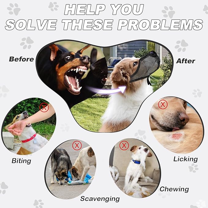 Dog Muzzle, Soft Air Mesh Muzzle for Small Medium Large Dogs Anti Biting Barking Chewing Scavenging, Breathable Adjustable Loop Pets Muzzle with Front Opening Design Allows Panting Drinking (Black,XL)-Mewly Pet