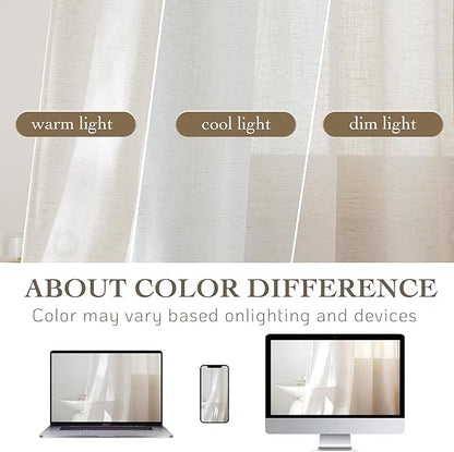 RYB HOME Sheer Curtains 108 inches Long Linen Blend Vertical Extra Long High Ceiling Window Drapes for Living Room, Office, Nursery, Rod Pocket & Back Tab, Ivory, W 52 x L 108 inch, Set of 2