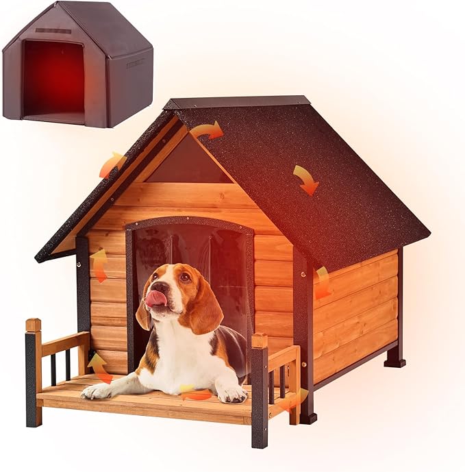 Dog House Outdoor Insulated for Winter, Puppy Kennel with Anti-Chewing Iron Frame, Weatherproof Dog Crate with Insulated Liner for Small Medium Large Dogs (Brown, 45" x 32.9" x 32.6")-Mewly Pet
