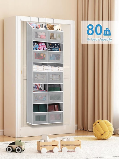 Over the Door Organizer - 10 Compartments, 80 lbs Load Behind Door Storage, Extra Large Hanging Storage Organization, Door Hanging Organizer for Bedroom, Bathroom, Nursery, Shoes, Diaper, Grey