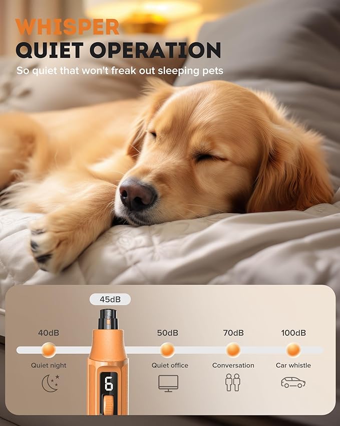 YABIFE 7-Speed Pet Nail Grinder with Light – Heavy Duty, Whisper Quiet Nail Trimmer for Dogs, Cats, Birds & Small Animals – Single-Handed Operation-Mewly Pet