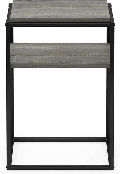 Furinno Simplistic End Side Night Stand/Bedside Table with Stainless Steel Tubes, Stackable Metal Frame, French Oak Grey