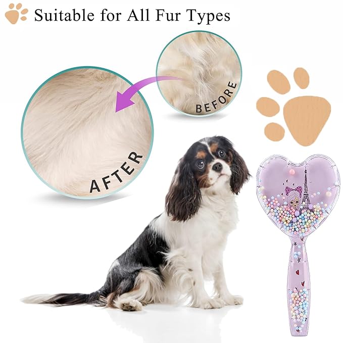 Small Dog Brush, Soft Dog Brush for Shih Tzus, Yorkies, Maltipoos, Maltese ， Love Shape Puppy Massaging Hair Brush, Cat Brush, for Small Dogs Cats Rabbits of All Hair Types (Purple)-Mewly Pet