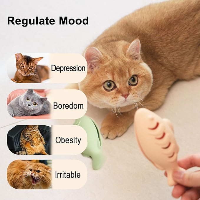 Cat Toys for Indoor Cats, Fish Shape Chew Catnip Toys for Teeth Clean, Food Grade Silicone Cat Enrichment Toy, Interactive Kitten Teething Toys with 1 Cat Nip Ball, Orange, 2 Pcs-Mewly Pet