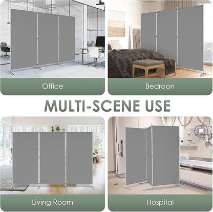 RANTILA 3 Panel Room Divider, 6 Ft Tall Folding Privacy Screen Freestanding Room Partition Wall Dividers, 102''W x 20''D x 71''H, Grey