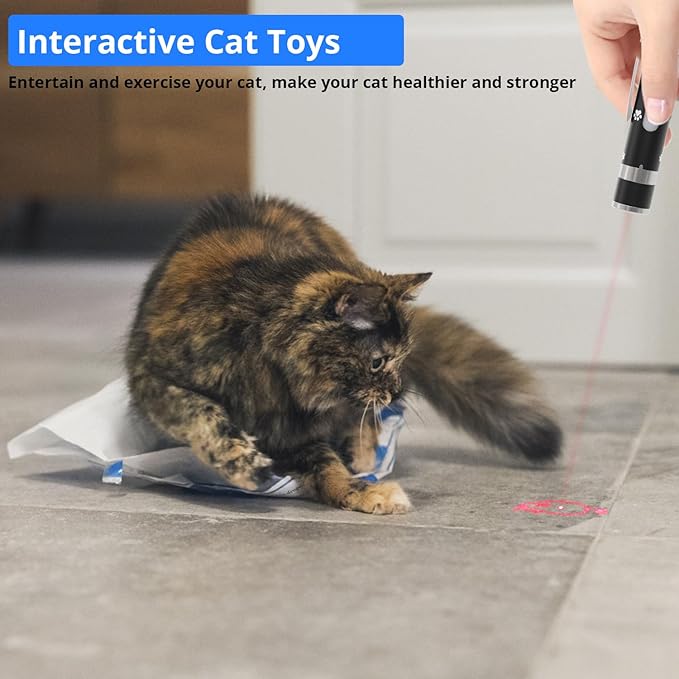 Cat Toys, 2 Pieces, USB Rechargeable Interactive Cat Mouse Toys, 3 Light Modes & 5 Adjustable Patterns, Portable Kitten Toy for Indoor Cats & Dogs, Training & Exercise Fun-Mewly Pet