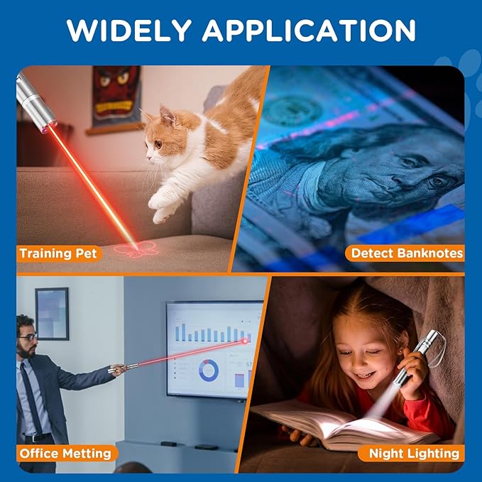 Cat Pointer Toy 2 Pack, Red LED Light Pointer Cat Toys for Indoor, USB Rechargeable 3 Light Colors Interactive Pet Toys, Chaser Training Interactive Toy-Mewly Pet