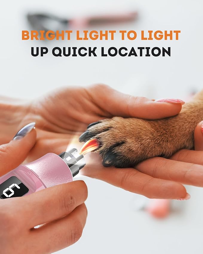YABIFE 7-Speed Pet Nail Grinder with Light – Heavy Duty, Whisper Quiet Nail Trimmer for Dogs, Cats, Birds & Small Animals – Single-Handed Operation-Mewly Pet