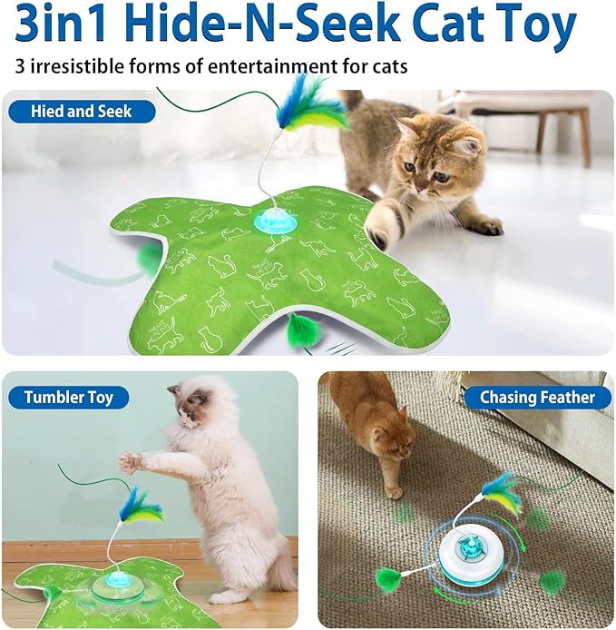 Interactive Cat Toys Rechargeable, Hide and Seek Kitten Toy with Touch Activated, Moving Concealed Feather, Tumbler Toy Design, Automatic Cat Toys for Indoor Cats to Chase and Exercise-Mewly Pet