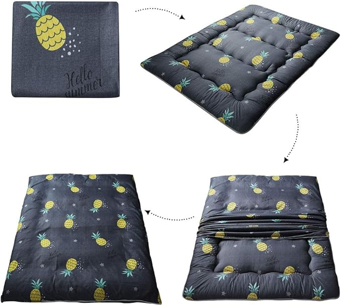 MAXYOYO Grey Pineapple Japanese Floor Futon Mattress, Tatami Mat Portable Camping Mattress Kids Sleeping Pad Foldable Roll Up Floor Lounger Couch Bed, King Size