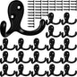 Coat Hooks Hardware,20 Pcs Wall Hooks Heavy Duty Hooks for Hanging Coats Double No Rust Hook Wall Mounted for Key, Towel, Bags, Cup, Hat (20pcs Black)