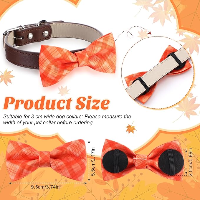 Hillban 50 Pcs Fall Collar Dogs Bow Ties Autumn Plaid Dogs Collar Accessories for Pets Bow Ties Attachment with Elastic Bands Detachable Charms for Doggie Fall Autumn Costume-Mewly Pet