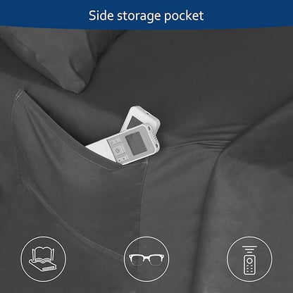 King Size Sheets Set for Air Mattress - Deep Pocket King Sheet Set - 3Pcs Side Storage Pocket Fitted Sheet & Pillowcases Easily Fits 16in to 24in Pillow Top Bed Mattress, Black
