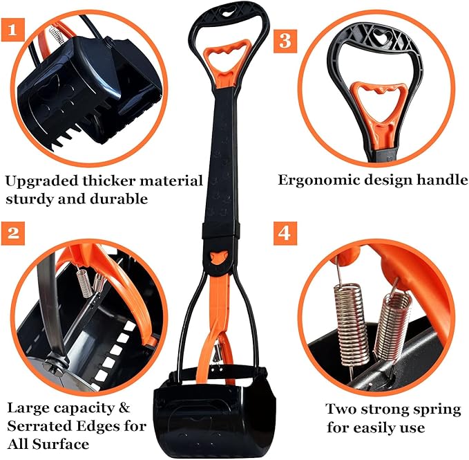 2-Piece Pooper Scooper for Large Medium & Small Dogs Heavy Duty,Long Handled Dog Poop Scooper for Grass,Durable Dog Poop Pick Up Tool-Mewly Pet