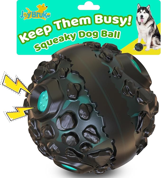 Dog Ball for Aggressive Chewers - Interactive Dog Toy Balls Fun Squeaky Sound to Keep Them Busy, Durable for Small Medium Large Breeds, Rubber Pet Chew Toys, As Seen on TV, Black & Lake Blue-Mewly Pet