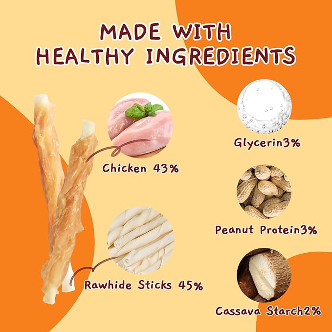 Jungle Calling Dog Treats, Chicken Wrapped Rawhide Sticks for Dogs, Delicious and Nutritious Training Reward Treats and Dog Chews Snacks, 6 oz-Mewly Pet