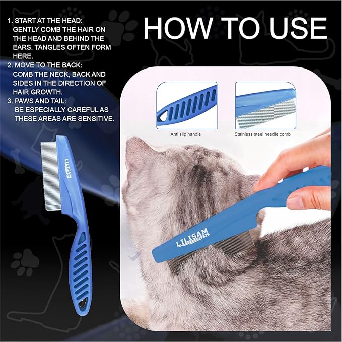 Pet Self Cleaning Slicker Brush and Grooming Comb - Gently Removes Loose Hair, Tangles, and Dirt - Skin Friendly Deshedding Grooming Tool for Hair Dogs & Cats - Pet Supplies Accessories (Blue)-Mewly Pet