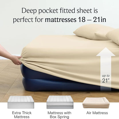 LuxClub 4 PC California King Size Sheet Set Deep Pockets Wrinkle Free Cooling Sheets Machine Washable Hotel Bedding Silky Soft - Cream California King