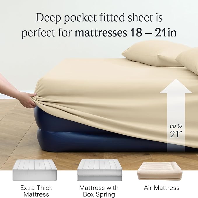 LuxClub Twin XL Sheets - Soft Kids Twin Bed Sheets for Boys and Girls, 3 PC Deep Pockets Wrinkle Free Kids Fitted Sheets Machine Washable Hotel Bedding Silky Soft- Cream Twin XL