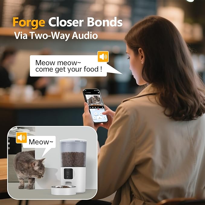 Automatic Cat Feeder with 1080P Camera, Two-Way Audio, APP Timed Auto Control Meals, 6L Dry Food Dispenser, 2.4G / 5G WiFi-Mewly Pet