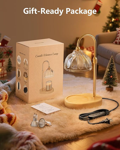 Candle Warmer Lamp, Wax Melt Warmer with Timer Dimmer, Height Adjustable, Clear Lampshade, Includes 2 Bulbs, Birthday Gifts for Women, Mom, Christmas, Housewarming
