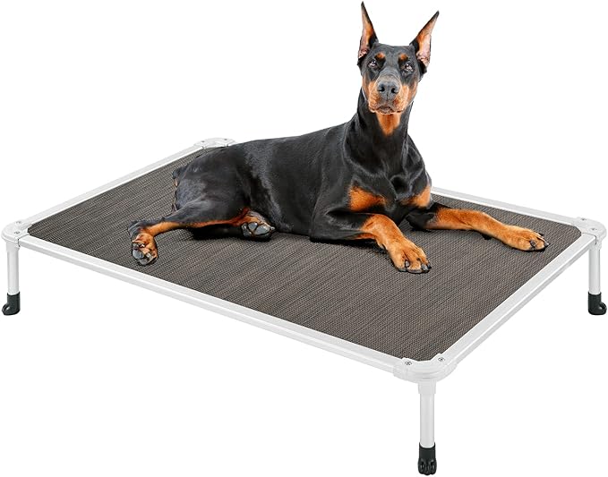 Veehoo Chew Proof Elevated Dog Bed - Cooling Raised Pet Cot - Silver Aluminum Frame and Durable Textilene Mesh Fabric, Unique Designed No-Slip Feet for Indoor or Outdoor Use, Brown, X-Large, CWC2003-Mewly Pet