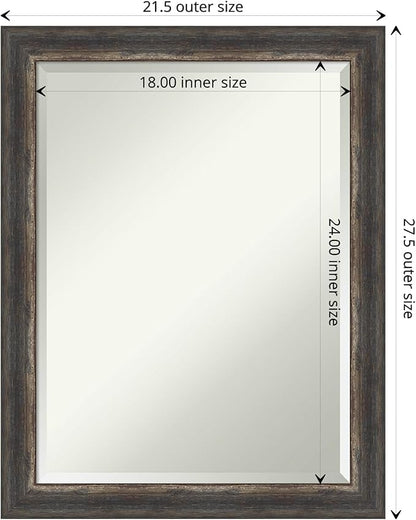 Amanti Art Brown Bathroom Mirror for Over Sink, 27x21 Bark Rustic Char Narrow Rectangle Vanity Mirror, Medium Country Rustic Frame, Hangs Horizonally and Vertically, Bathroom Wall Decor, Beveled Edge