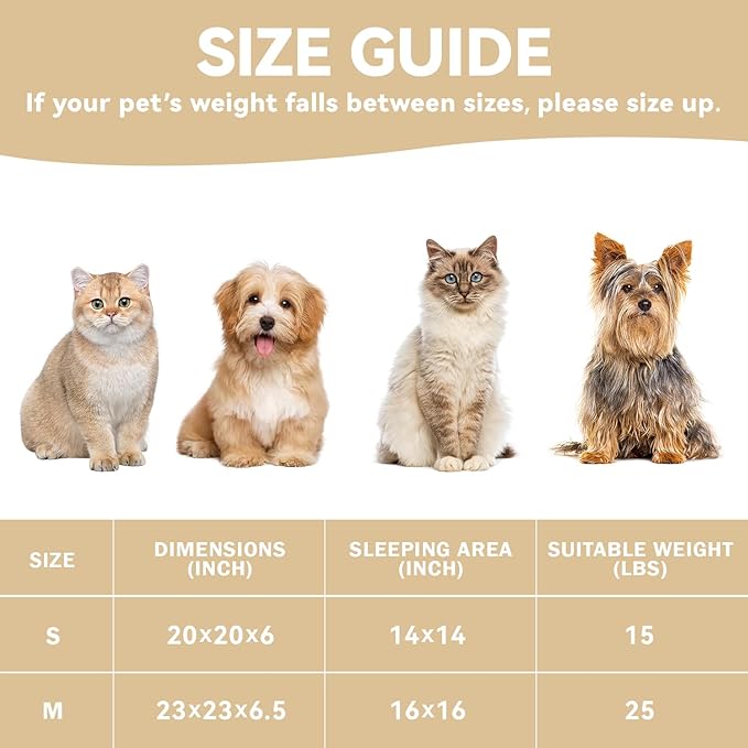 Cat Bed, 20In Dog Beds for Small Dogs, Calming Cat & Dog Beds for Indoor Pets, Pet Beds Comfortable Donut Round Ultra Soft (Camel, 23" L x 23" W x 6.5" Th)-Mewly Pet