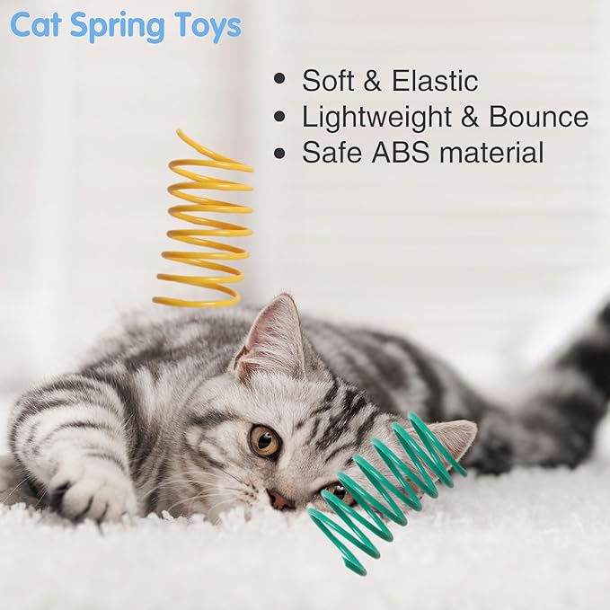 12PCS 12Colors Cat Spring Toys for Indoor Cats, Interactive Coil Springs for Self Play, Durable Heavy Plastic Cat Spiral Spring, Hunting, Biting, Swatting Creative Kitten Toy.-Mewly Pet