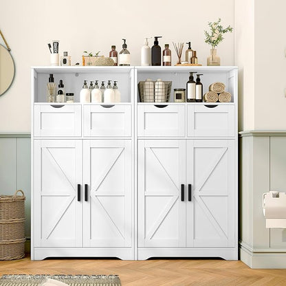 WEENFON Bathroom Cabinet with Adjustable Shelf, Storage Cabinet with 2 Doors & 2 Drawers, Cupboard, for Living Room, Hallway, White