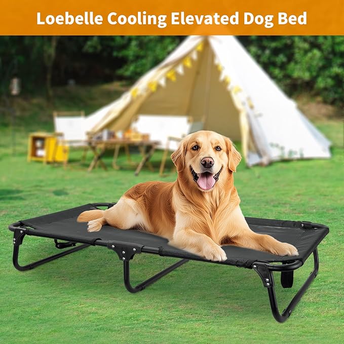 Elevated Dog Bed Large Sized Dog Cots Beds for Large Dogs Foldable Raised Dogs Beds Outdoor Cooling Chew-Proof, No Assembly Need, Black-Mewly Pet